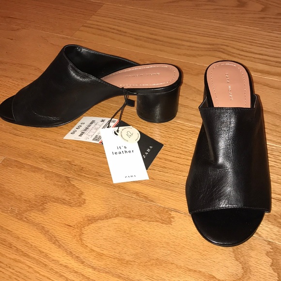 black open toe mules